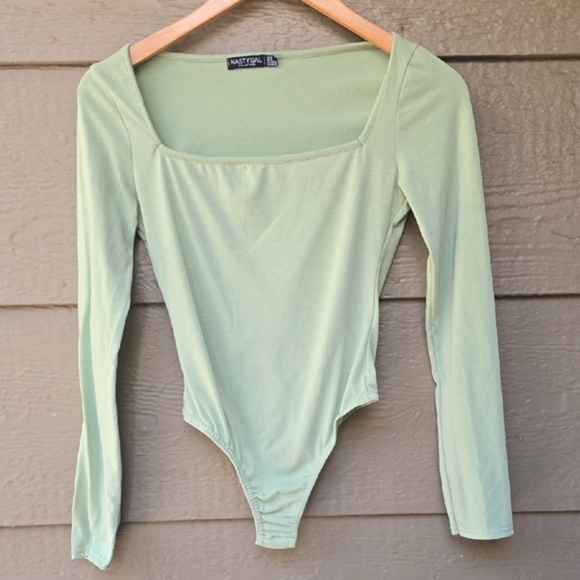 Nasty Girl Sage Green Square Neck high leg Stretch Bodysuit 2XS - Picture 2 of 6